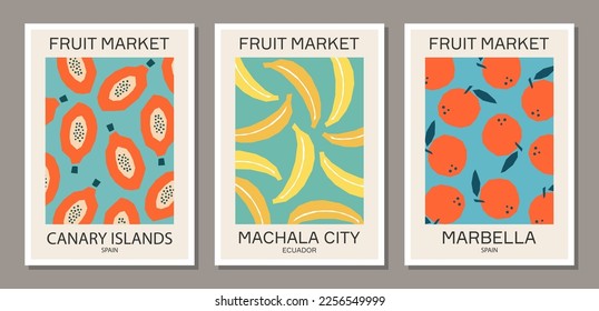 Set of retro aesthetic fruit market wall art poster