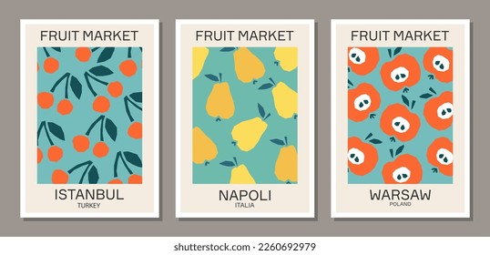 Set of retro aesthetic fruit market wall art posters