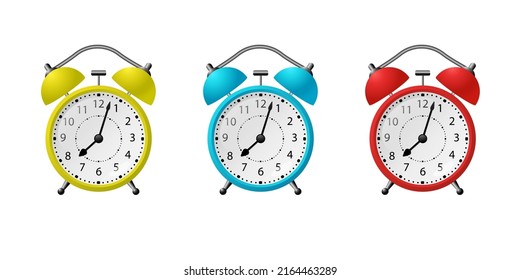 Set retro alarm clock is ringing. Vector illustration alarm clock.