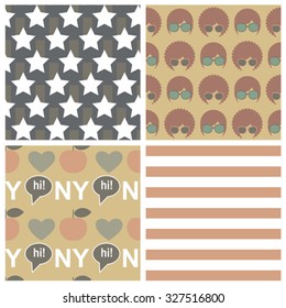 set of retro american vector seamless patterns