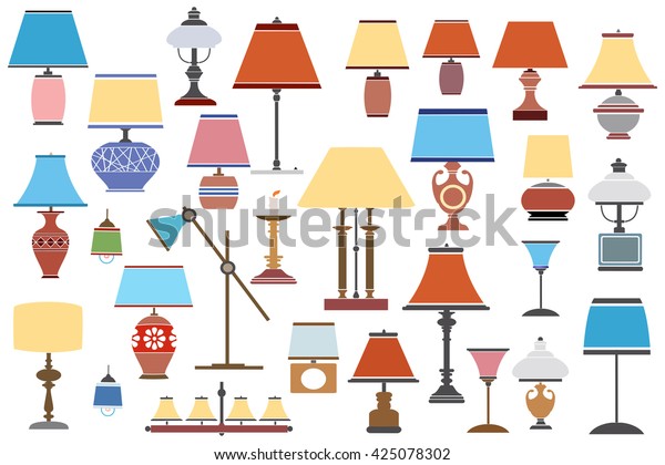 Set Retro Antique Lamps Lamp Shades Stock Vector Royalty Free