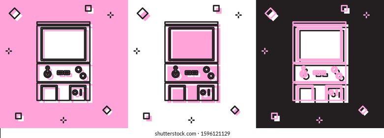 Set Retro arcade game machine icon isolated on pink and white, black background.  Vector Illustration