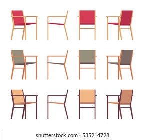 Set of retro armchairs isolated against white background. Furnishing for house and business space, stylish and wooden element of flat, Interior concept illustration