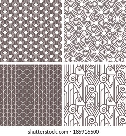 Set of retro art deco seamless patterns, design in 20's style