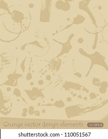 Set of retro art grunge design elements for web, paper, wall, postcard, paint stains, image, swirl card, vintage scrapbooking, album frame, cute decoration, old photo texture with text vector eps 8