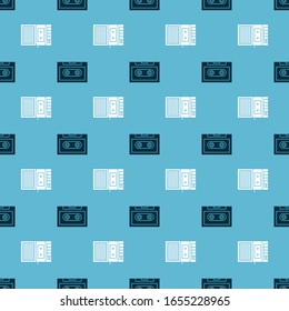 Set Retro audio cassette tape and Music tape player on seamless pattern. Vector