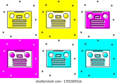 Set Retro audio cassette tape icon isolated on color background.  Vector Illustration