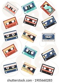 Set of retro audio cassettes with different colorful patterns vector illustration on white background