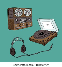 set of retro audio players (vector)