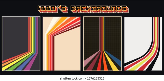 Set of Retro Backgrounds from the 1980s Vintage Colors and Shapes