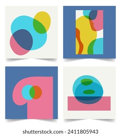 Set von Retro-Hintergründen mit handgezeichneten Formen Risograph-Effekt. Abstrakte naive quadratische Vorlage für Social-Media-Post. Sammlung von Karten zum Blogging