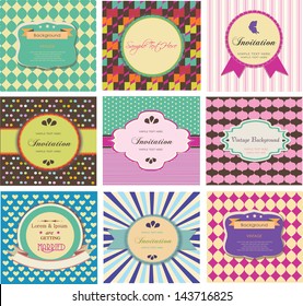 set of retro backgrounds, labels and invitation card