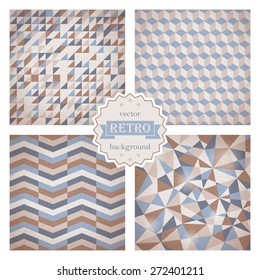 Set of retro backgrounds. Seamless geometric chevron pattern on paper texture. Vector illustration.