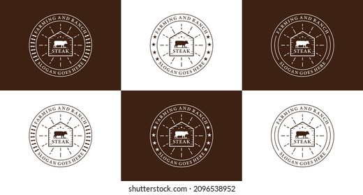 set of retro badge steak house logo design for restaurant and ranch