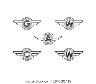 set of retro badge with wings. vintage logo vector design element