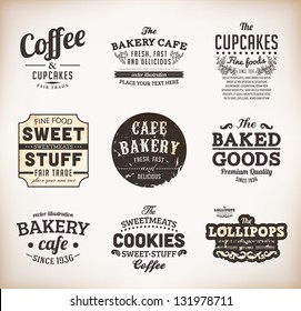 Set of retro bakery labels, ribbons and cards for vintage design