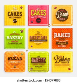 Set of retro bakery labels, ribbons and cards for vintage design, old paper textures