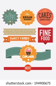 set of retro bakery labels, ribbons and cards. vector illustration. 