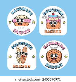 Set of retro bakery logo template. Retro cute bread store logo clipart vector.