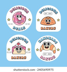 Set of retro bakery logo template. Retro cute bread store logo clipart vector.