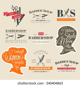 Set of Retro Barber Shop Labels, Logo, Signs, Badges. Barbershop Vector Design Element. You Can Use it for Signboard, Signage or Just Design Element for Your Work. 