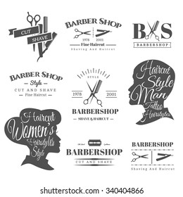 Set of Retro Barber Shop Labels, Logo, Signs, Badges. Barbershop Vector Design Element. You Can Use it for Signboard, Signage or Just Design Element for Your Work. 