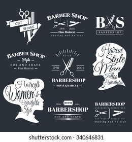 Set of Retro Barber Shop Labels, Logo, Signs, Badges. Barbershop Vector Design Element. You Can Use it for Signboard, Signage or Just Design Element for Your Work. 