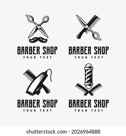 Set of retro barber shop logo design