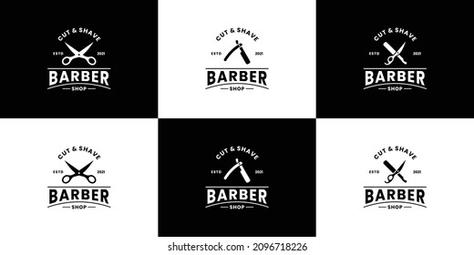 set of retro barbershop logo design vector