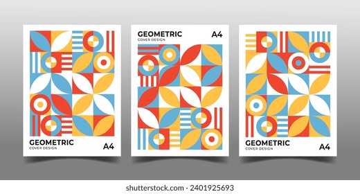 set of retro bauhaus geometric pattern cover book template design