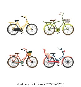 Conjunto de bicicletas retro de estilo plano. Ilustración del vector