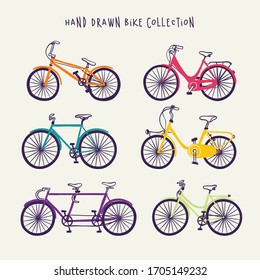 Set of retro bicycles in pastel tints