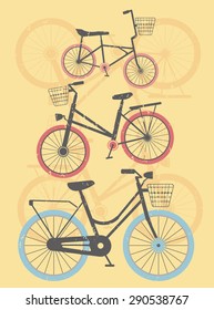 Set of retro bicycles with yellow background. Vector image for your designs