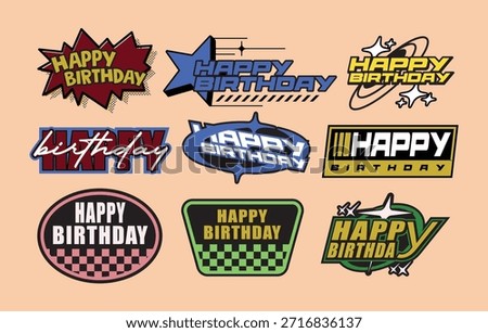 Set of Retro Birthday stickers pack collection