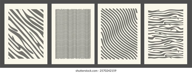 Set Retro black and white abstract pattern background, floral theme and wavy curved lines. abstract Set of bauhaus patterns