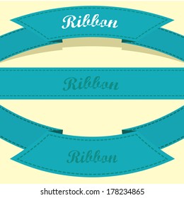 Set of retro blue ribbons and labels. Vector illustration. blue bow collection