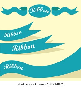 Set of retro blue ribbons and labels. Vector illustration. blue bow collection