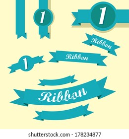 Set of retro blue ribbons and labels. Vector illustration. blue bow collection