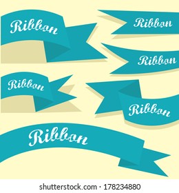 Set of retro blue ribbons and labels. Vector illustration. blue bow collection