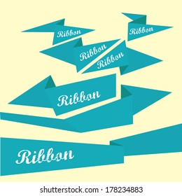 Set of retro blue ribbons and labels. Vector illustration. blue bow collection