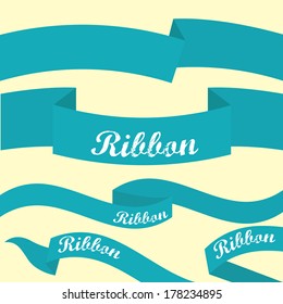Set of retro blue ribbons and labels. Vector illustration. blue bow collection