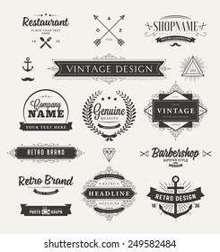 Set of Retro Brand Vintage Insignias and Logotypes. Business Signs, Hipster Logos, Identity Elements, Labels, Badges, Frames, Borders and Other Design Elements.