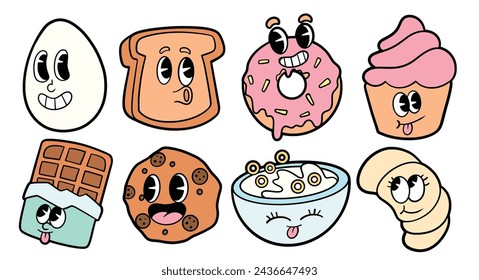 Conjunto de diseño de desayuno retro, paquete de vectores