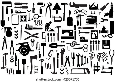 Set of retro building tools and accessories household goods