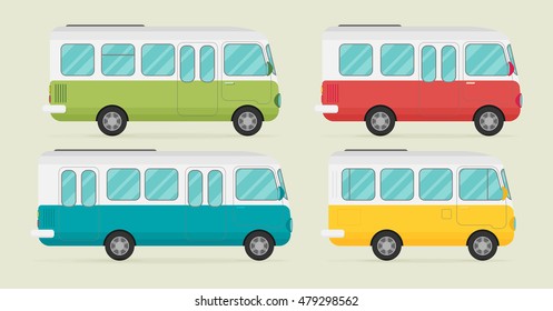 Set of retro bus. Flat vector.