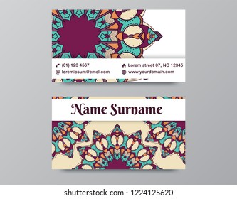 Set retro business card. Vector background. Card or invitation. Vintage decorative elements. Hand drawn background. Islam, Arabic, Indian, ottoman motifs.