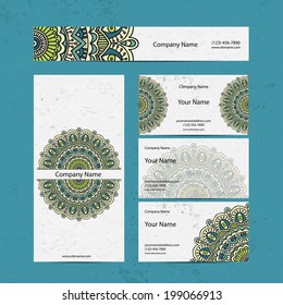 Set retro business card. Vector background. Card or invitation. Vintage decorative elements. Hand drawn background. Islam, arabic, indian, ottoman motifs.