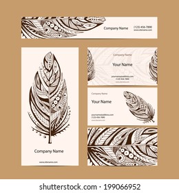 Set retro business card. Vector background. Card or invitation. Vintage decorative elements. Hand drawn background. Islam, arabic, indian, ottoman motifs.