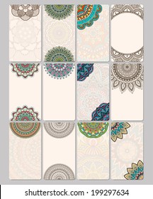 Set retro business card. Vector background. Card or invitation. Vintage decorative elements. Hand drawn background. Islam, arabic, indian, ottoman motifs.