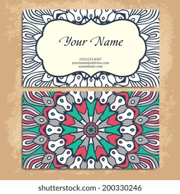 Set retro business card. Vector background. Card or invitation. Vintage decorative elements. Hand drawn background. Islam, Arabic, Indian, ottoman motifs.
